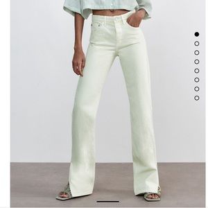Zara Mid Rise Green Leg Slit Jeans